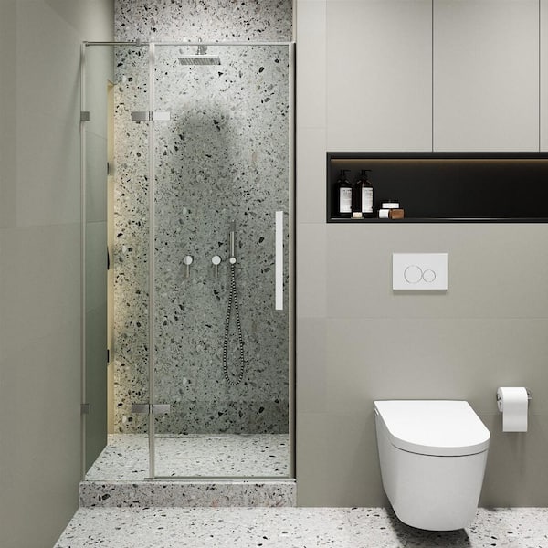 FINE FIXTURES 32 in. W x 74.25 in. H Hinged Frameless Shower Door in Polished Chrome Finish with Tempered Glass