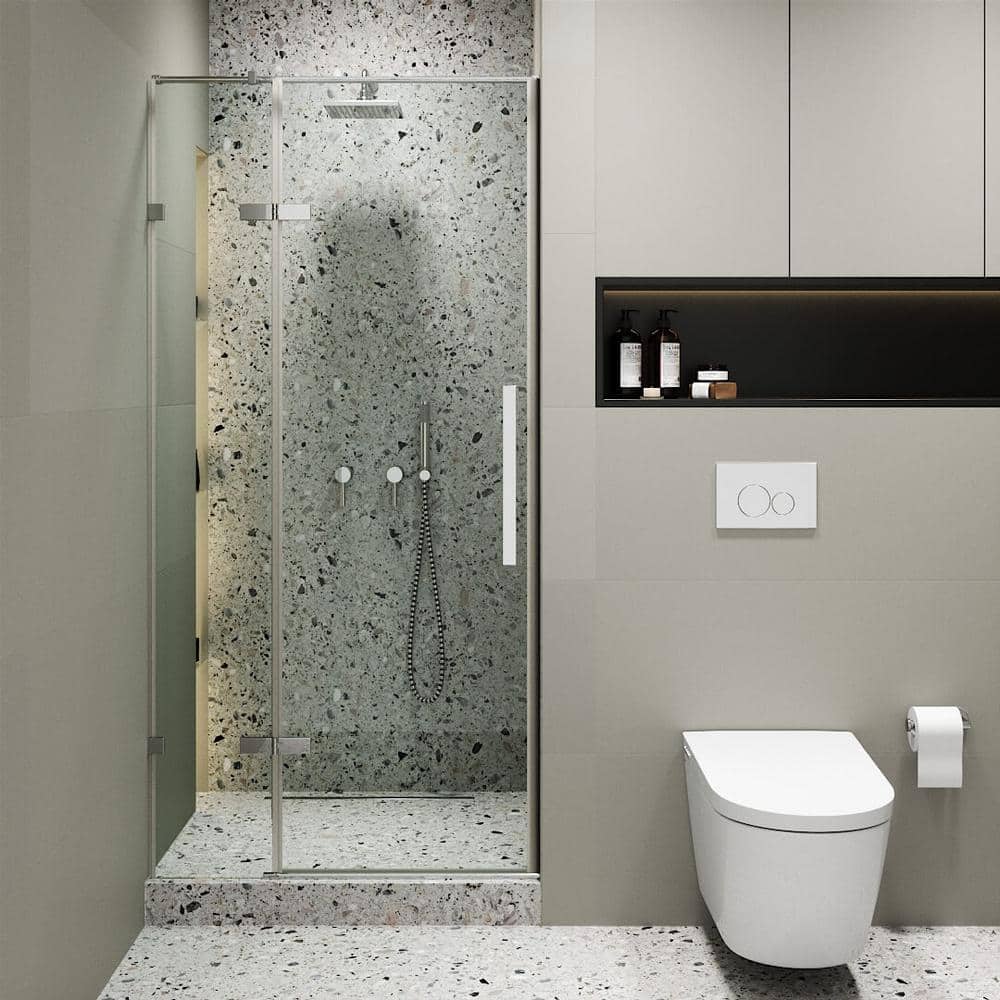42'' Polished Chrome Hinged Frameless Shower Door with Clear Tempered Glass