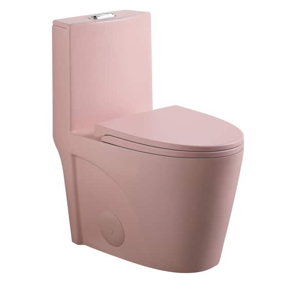 1.1/1.60 GPF Dual-Flush Floor Mounted One Piece Toilet with Button on Tank Top S-trap in Pink Flower