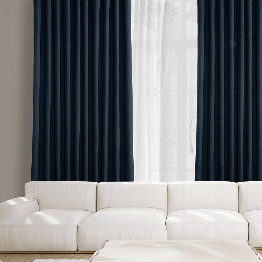 Nightfall Navy 108" Extra Wide Textured Faux Linen Blackout Curtain