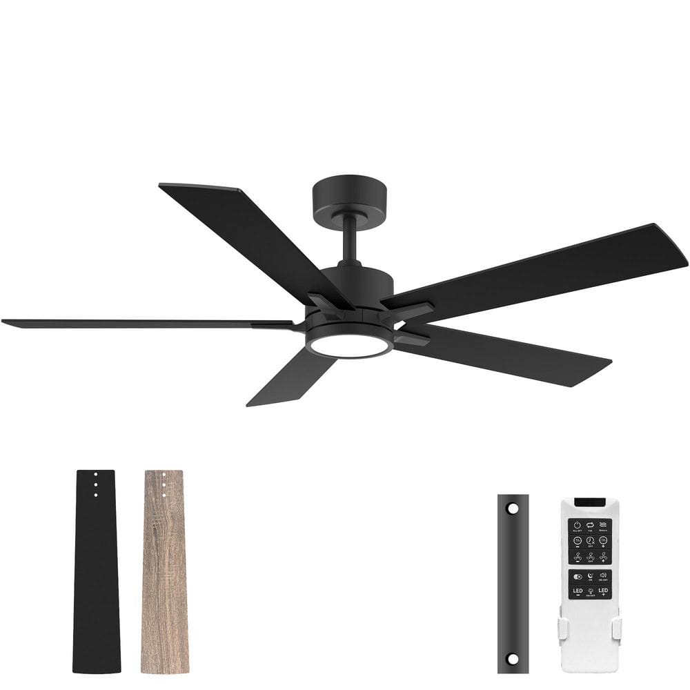 52 in. Indoor Outdoor Black 6-Speed DC Motor Ceiling Fans with Dimmable LED