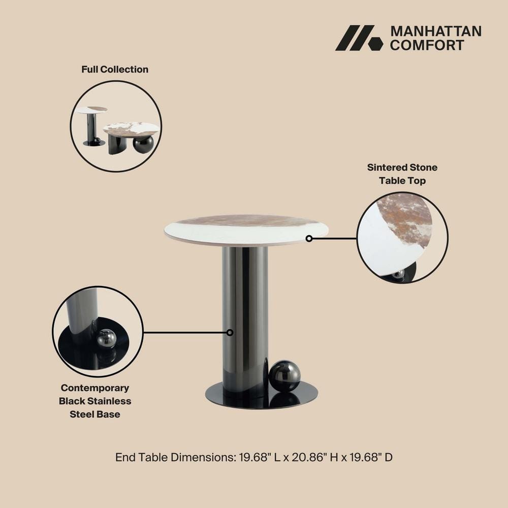 Modern Black and White Sintered Stone Round Accent Table