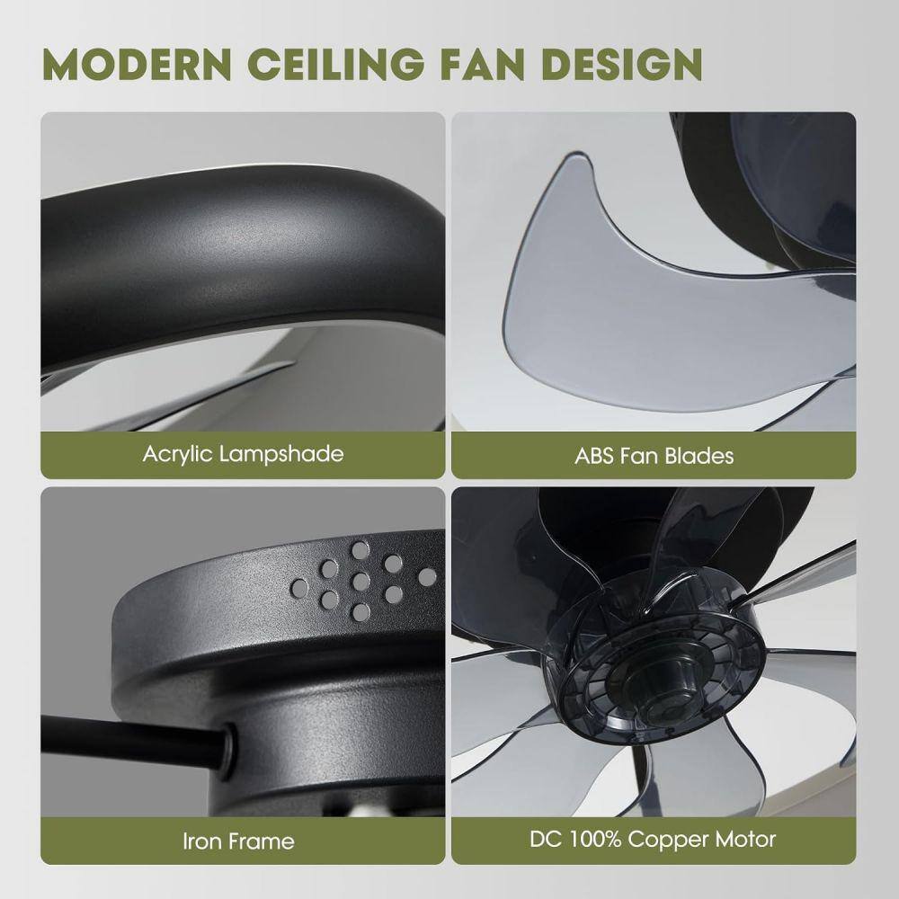 Black Polycarbonate 20'' Low Profile Ceiling Fan with LED Light