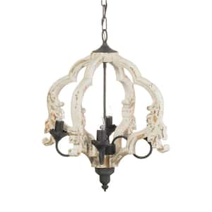 4-Light White Wood Linear Chandelier,Hanging -Light Fixture with Adjustable Chain for Kitchen Dining Room Foyer Entryway