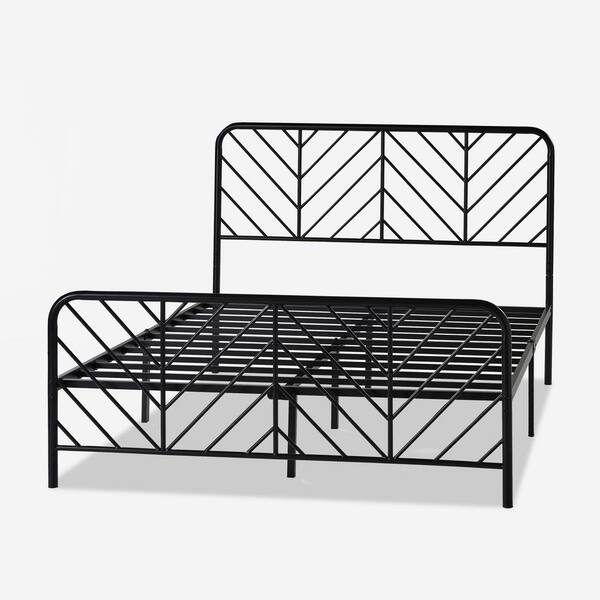 JAYDEN CREATION Octavius Metal Bed Frame Black Metal Frame Queen Size Platform Bed with Modern