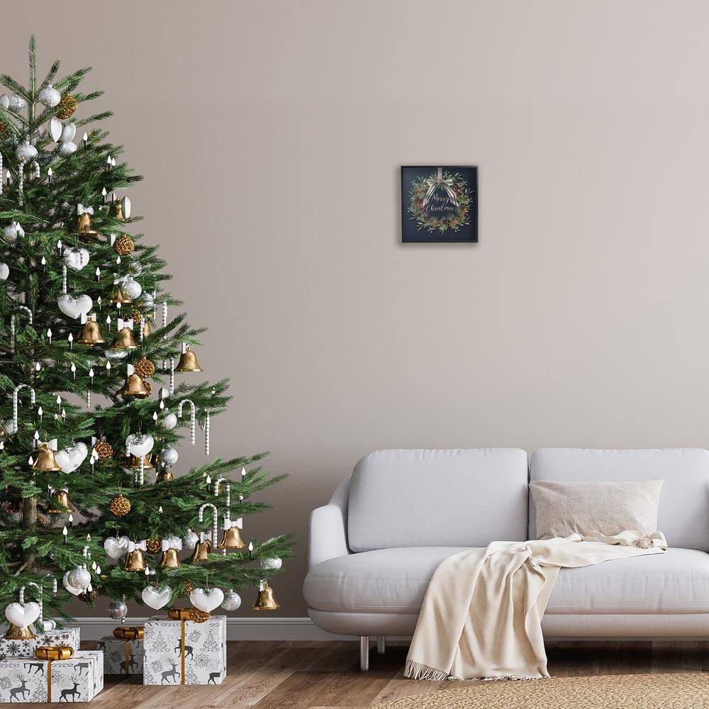 Hanging Christmas Wreath with Bow by Elizabeth Tyndall Black Framed Typography Giclee Art Print 12 in. x 12 in. price history on PriceWatchPro