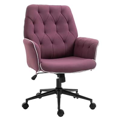 Purple, Modern Mid-Back Tufted Fabric Home Office Desk Chair with Arms, Swivel Adjustable Task Chair, Upholstery Chair