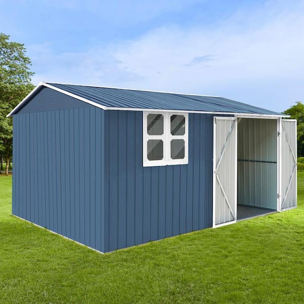 ୨୧ Blue 12 ft. W x 10 ft. D Outdoor Metal Storage Shed Waterproof
