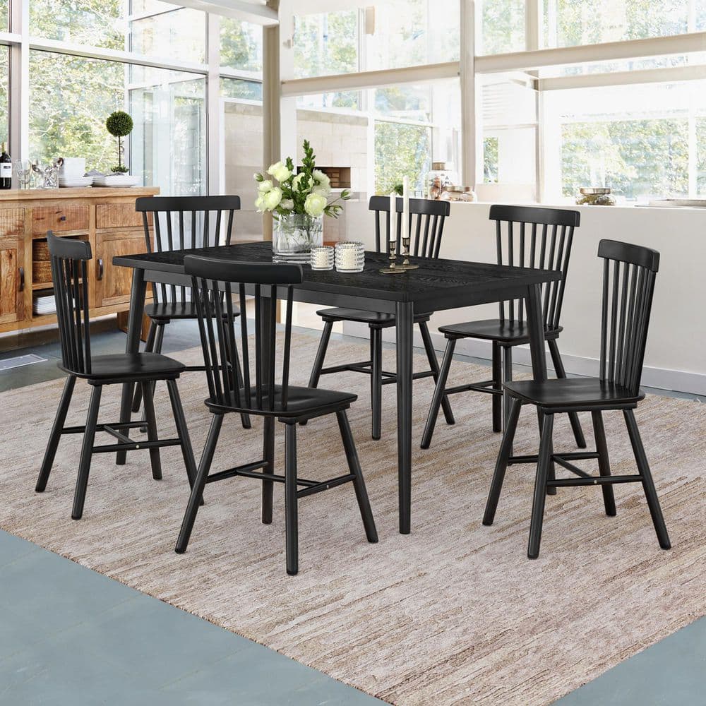Windsor Classic Black Solid Wood Dining Chairs with Curving Spindle Back for Kitchen and Dining Room Set of 6 price history on PriceWatchPro