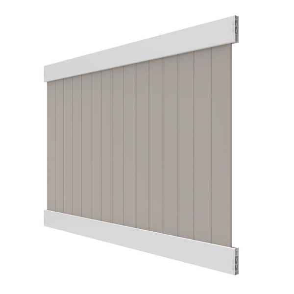 Linden 6 ft. x 8 ft. White Vinyl Fence Privacy Framed Flat Panel Kit with Gray Infill