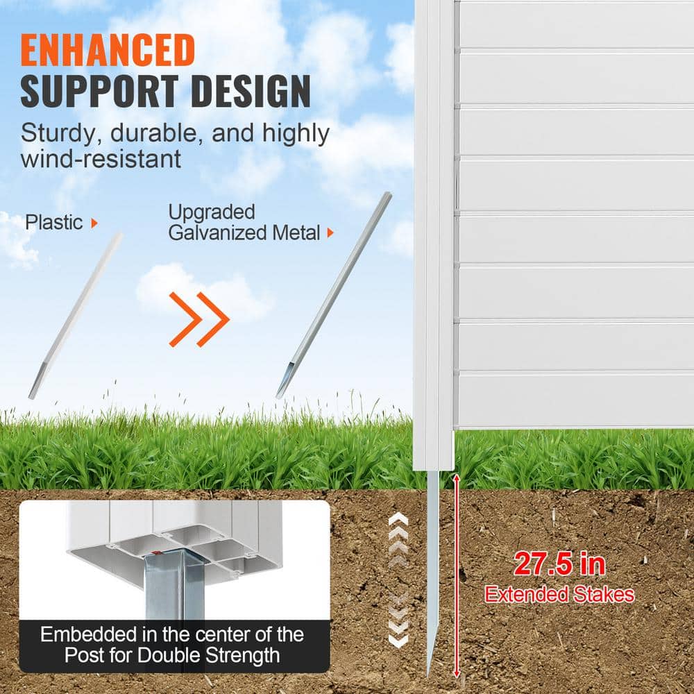 White 50" x 50" Vinyl Outdoor Privacy Screen with Metal Stakes