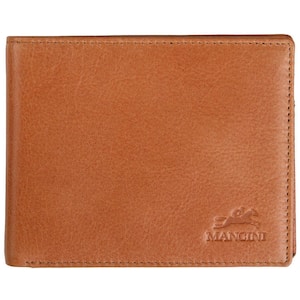 Bellagio Collection Cognac Leather Center Wing RFID Wallet with Coin Pocket