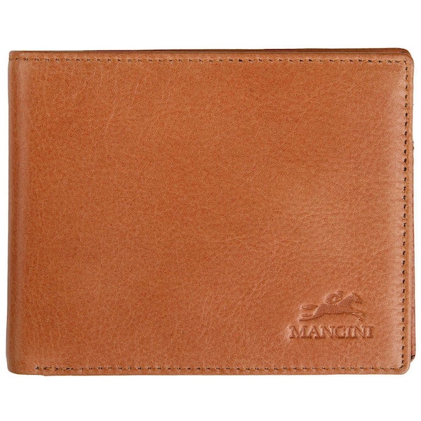 MANCINI Bellagio Collection Cognac Leather Center Wing RFID