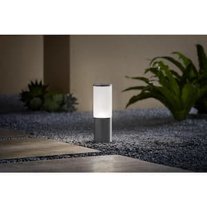 Hartford 10 in. LED Low Voltage Smart Bollard Light in Aluminum Finish with Frosted Glass Powered by Hubspace