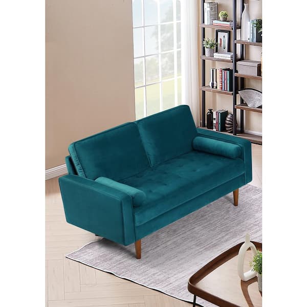 US Pride Furniture Valarie 58 in. Greenish Blue Velvet 2-Seater Loveseat with Tapered Legs