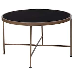 30 in. Black/Matte Gold Medium Round Glass Coffee Table