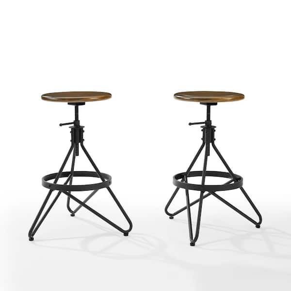 CROSLEY FURNITURE Kalen 29 in. Brown Backless Steel Frame Adjustable Bar Stool with Wood Seat (Set of 2)