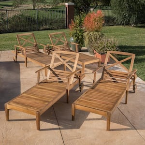 Perla Brown Wood Outdoor Chaise Lounge (Set of 4)