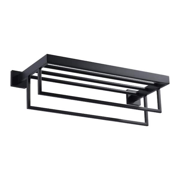 IVIGA 20 in. Wall Mounted Towel Rack with 2-Towel Bars in Stainless Steel Matte Black