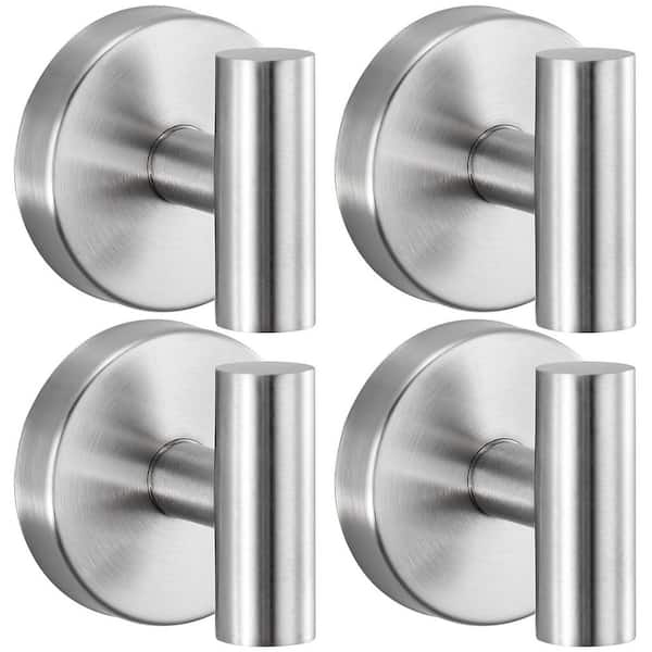 4-Piece Reusable Suction Cup J-Hook Robe/Towel Hook in Brushed Nickel for Shower, No Drill Wall Hooks for Bathroom