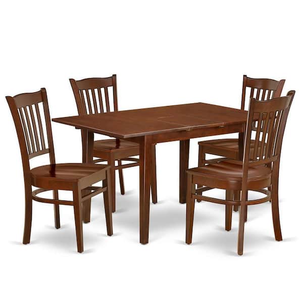 East West Furniture 5-Piece Mahogany Finish Solid Wood Top-Rectangular Dining Room Set with Leaf-Seats 4
