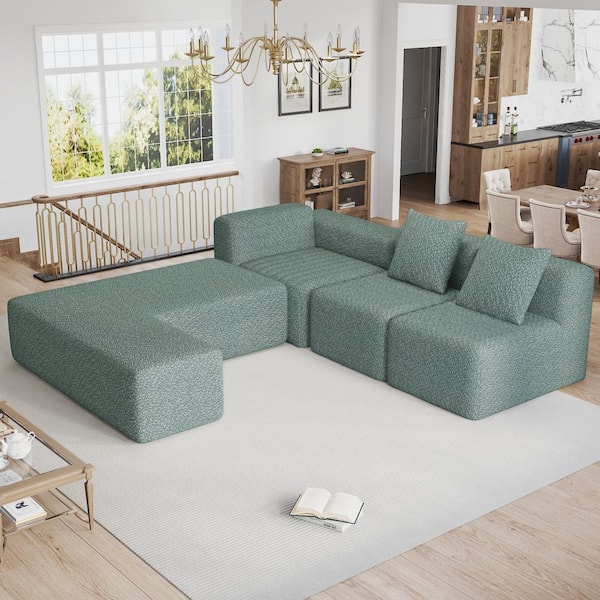 Harper & Bright Designs 116.5 in. 4-piece Polyester Modern Sectional Sofa in Green with 2 Throw Pillows, Full-compressed No Assembly Required