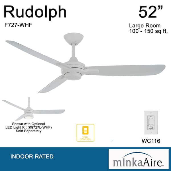 Rudolph 52 in. Indoor Flat White Ceiling Fan with Wall Control