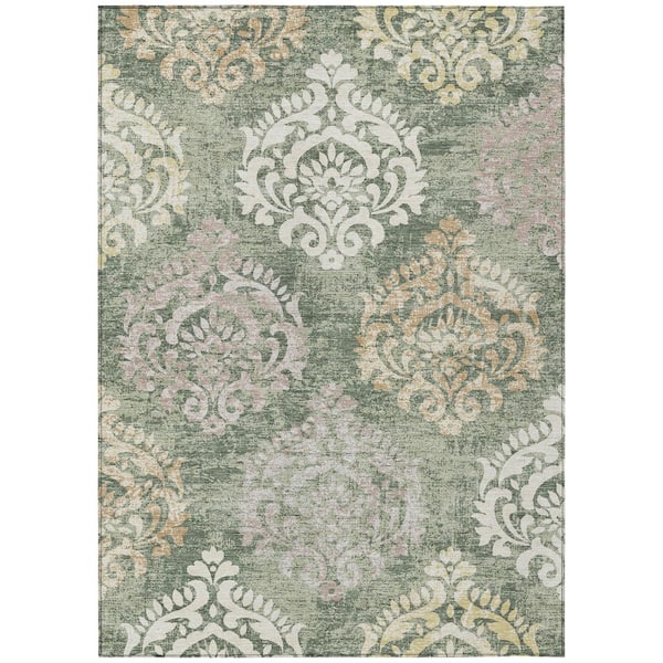Chantille Machine Washable Indoor/Outdoor Abstract ACN3148 Celery 5 ft. x 7 ft. 6 in. Area Rug
