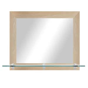 Modern Rustic ( 25.5 in. W x 21.5 in. H ) Blonde Maple Horizontal Mirror with Tempered Glass Shelf and Chrome Brackets