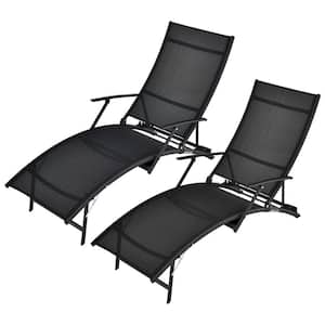 2-Pices Outdoor Patio Foldable Chaise Lounge Set w/5-Position Adjustable Backrest