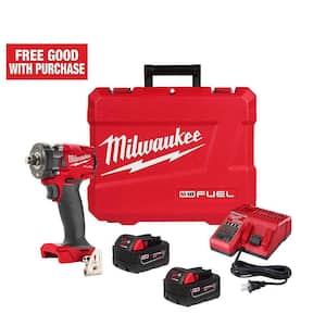 M18 FUEL 18V Lithium-Ion Brushless Cordless 1/2 in. Compact Impact Wrench with Friction Ring Kit, Resistant Batteries