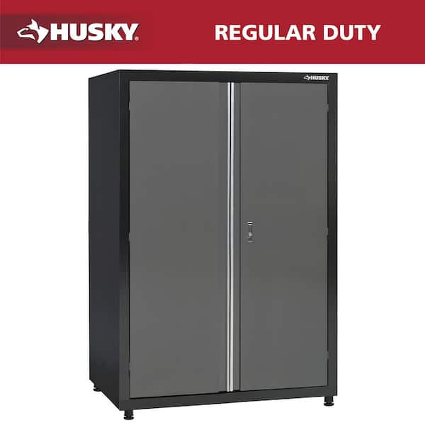 Regular Duty 46 in. W x 72 in. H x 24 in. D 4-Shelf 22-Gauge Steel Freestanding Garage Storage Cabinet in Black and Gray