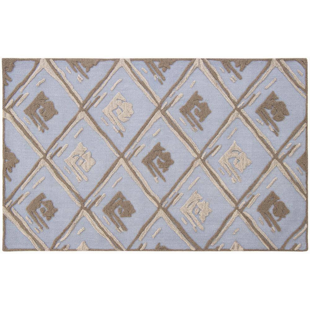 A1742 Blue 5 ft. x 8 ft. Hand Tufted Looped High and Low Wool Area Rug