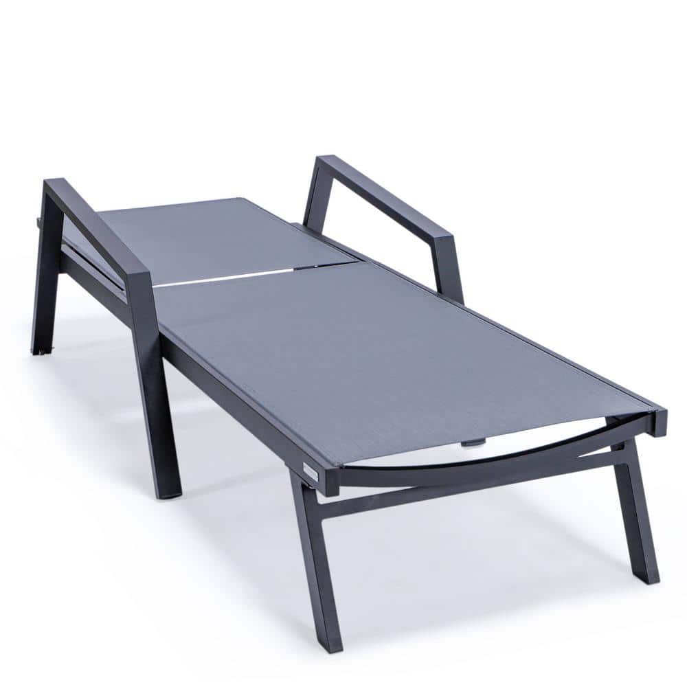 Marlin Black Aluminum Chaise Lounge Chairs with Fire Pit Table Set