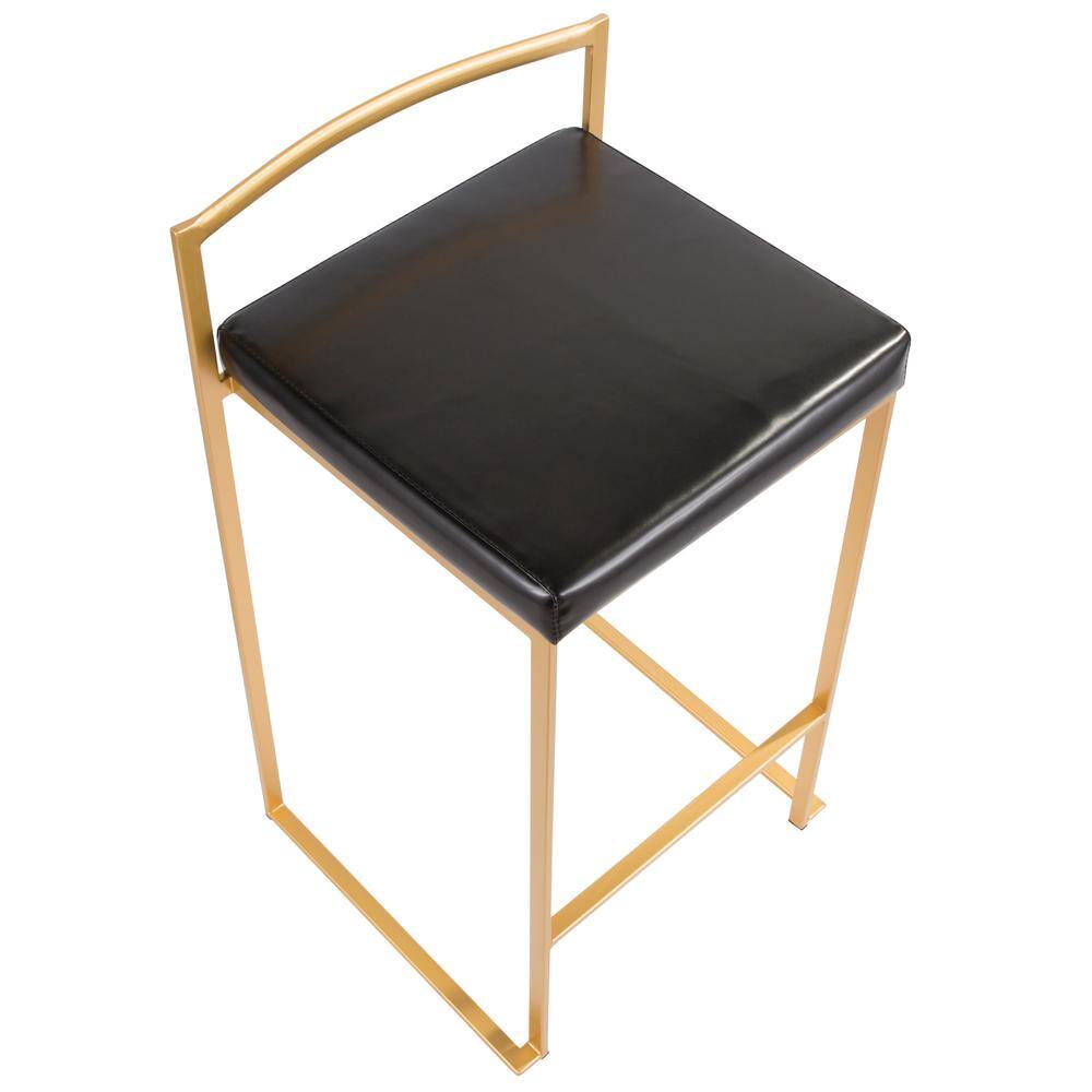 Fuji 31" Modern Black Leather & Metal Counter Barstool - Set of 2