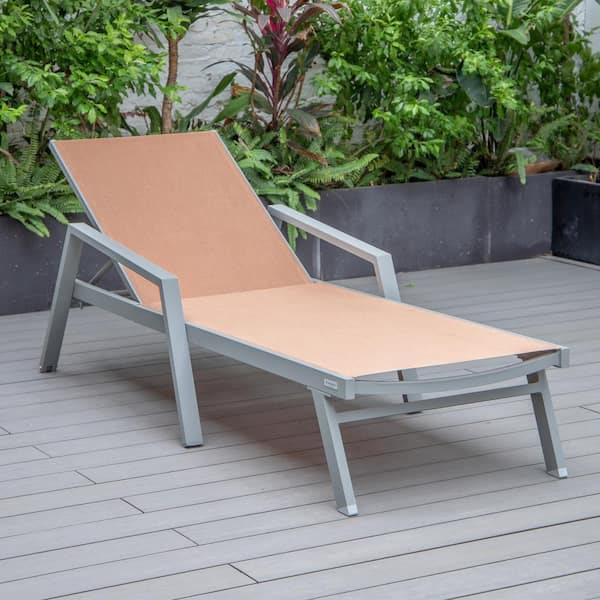 Leisuremod Marlin Outdoor Patio Chaise Lounge Chair with Arms in Grey Aluminum Reclining Backrest Mesh Sling Seat in Dark Grey