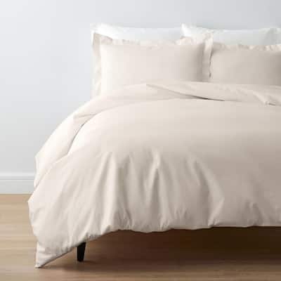 Company Cotton Ivory Solid 300-Thread Count Cotton Percale King Duvet Cover