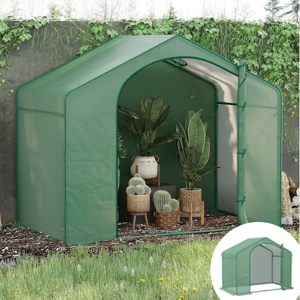 6 ft. x 3 ft. x 5 ft. Portable Walk-in DIY Greenhouse, PE Cover, Steel Frame Garden Hot House, Zipper Door, Green