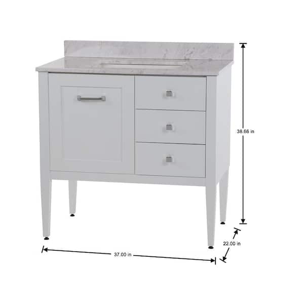 Hensley 37 in. Single Sink White Bath Vanity with Lunar Cultured Marble Top (Assembled)