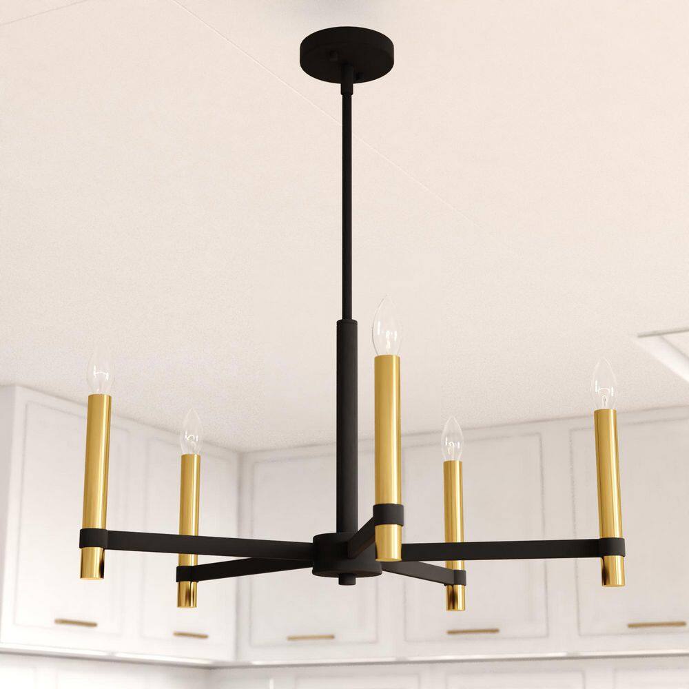 Damen Sleek 25" Matte Black & Natural Brass Chandelier