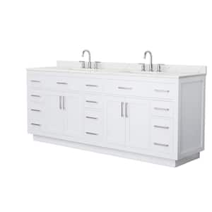 Beckett TK 84 in. W x 22 in. D x 35 in. H Double Sink Bath Vanity in White with Brushed Nickel Trim Giotto Quartz Top