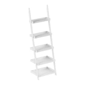 69 in. White Wood 5-Shelf Leaning Ladder Bookcase