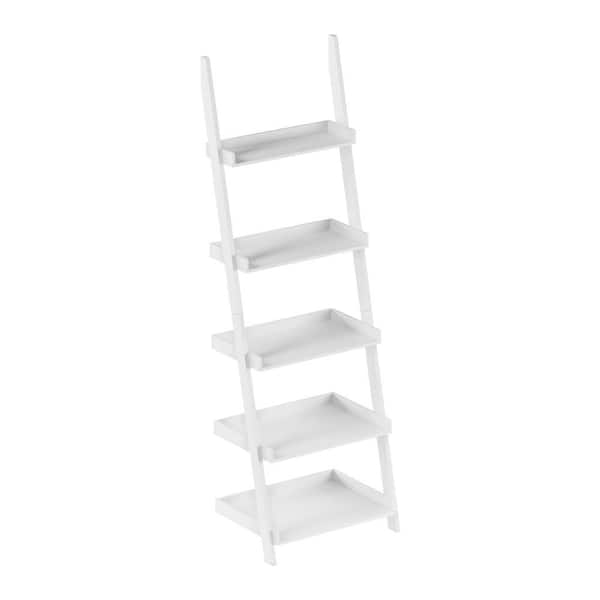 Lavish Home 69 in. White Wood 5-Shelf Leaning Ladder Bookcase