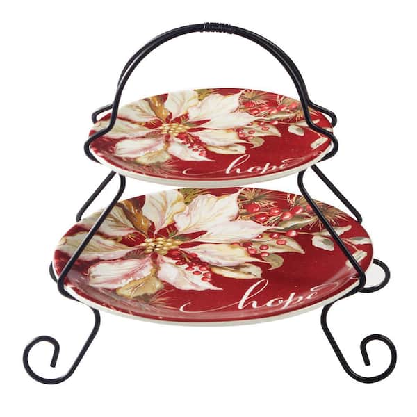 Certified International Winters Joy 2-Tier Assorted Colors Cake Stand