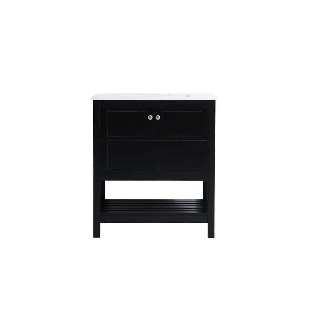 Simply Living 30 in. Single Bathroom Vanity in Black with Quartz Vanity Top