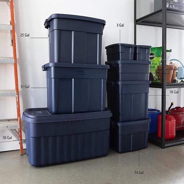 Rubbermaid Roughneck Tote 10 Gallon Stackable Storage Container W/ Cool  Gray Stay Tight Lid & Easy Carry Handles, Black (6 Pack) : Target