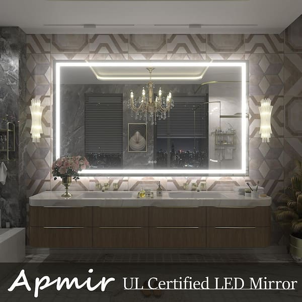 66 in. W x 40 in. H Rectangular Frameless Front and Back LED Lighted Anti-Fog Tempered Glass Wall Bathroom Vanity Mirror