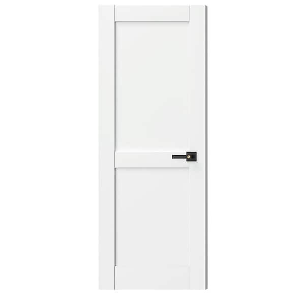 30 in. x 80 in. MDF, Composite, Pre-assembled, Primed, White, 2 Panel Interior Door Slab With Black Lever Handle