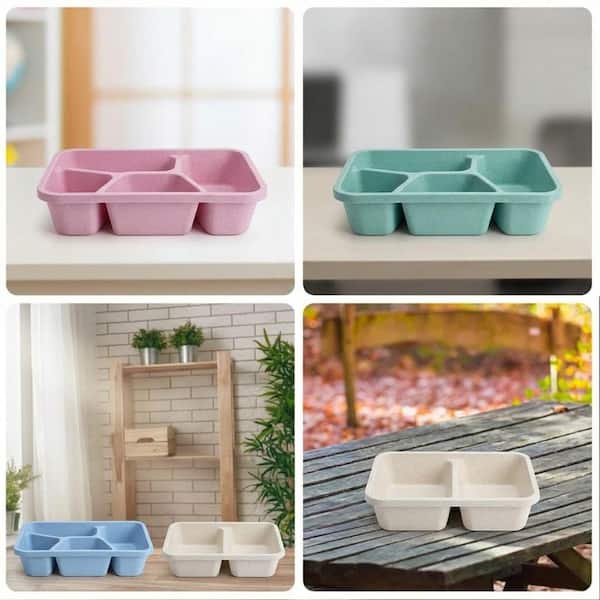 8-Pack Multiple Compartment Microwave Dishwasher Safe Wheat Straw Bento Lunch Containers with Lids for Meal Prep