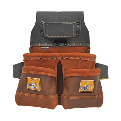 14 in. 3-Pocket Elite Series Leather Tool Pouch with Side-by-Side Front Pockets in Brown